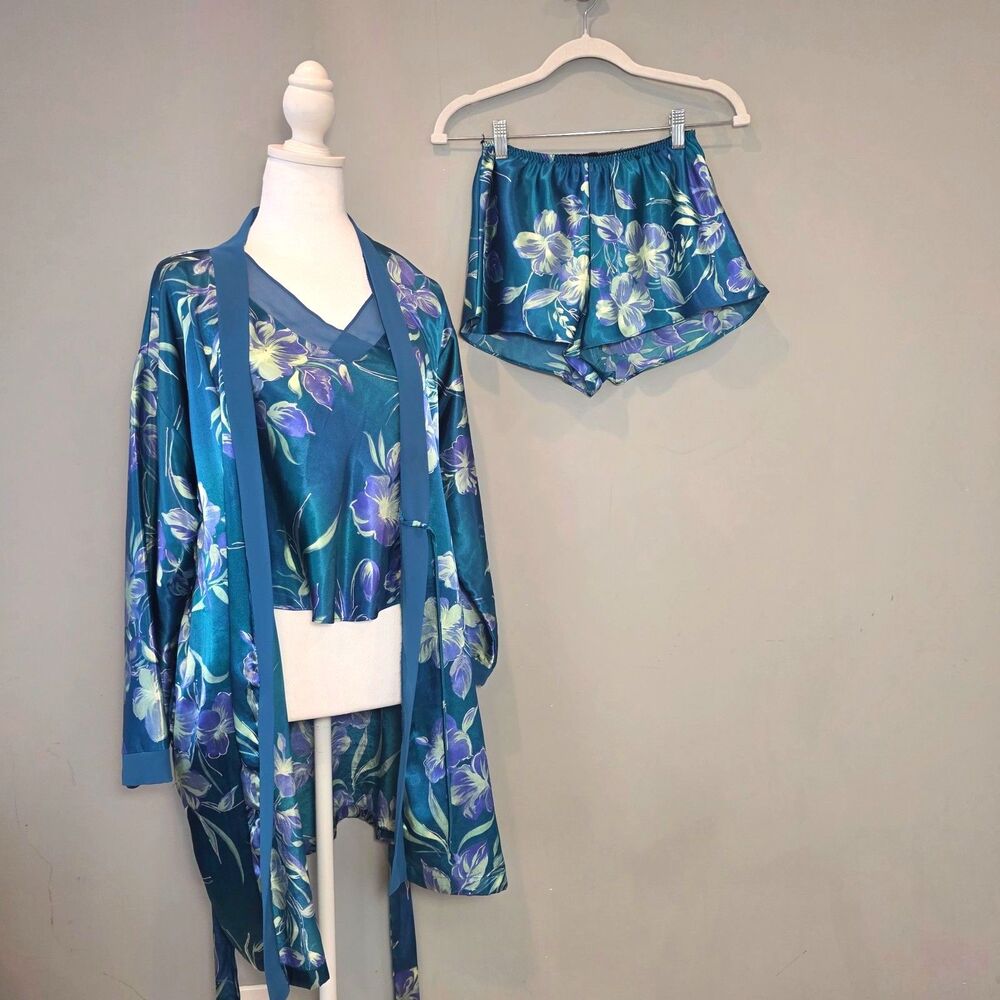 3 Piece Lounge Pajama Set Innermost SM Lingerie Floral Satin Romantic Coquette